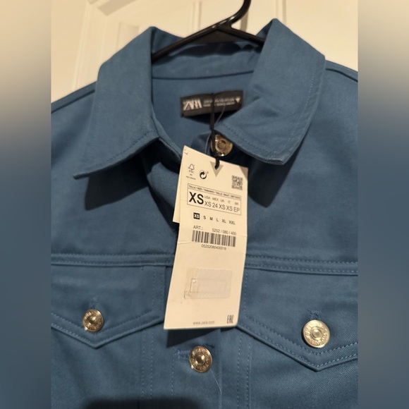 ZARA Women’s Blue Button Front Shirt Dress Long Sleeve w/ Pockets – Size XS - Picture 9 of 9